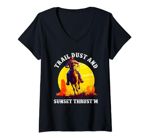 Mujer Trail Dust And Sunset Thrust'm Cita Cowboy Western Rodeo Camiseta Cuello V