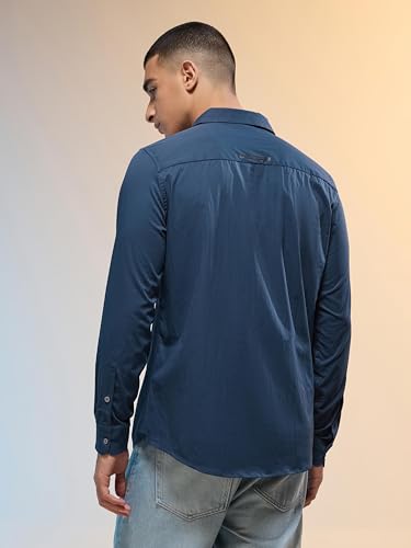 Image of TECHNOSPORT Men's Polyester Slim Fit Solid Casual Shirt with Ts Lytra