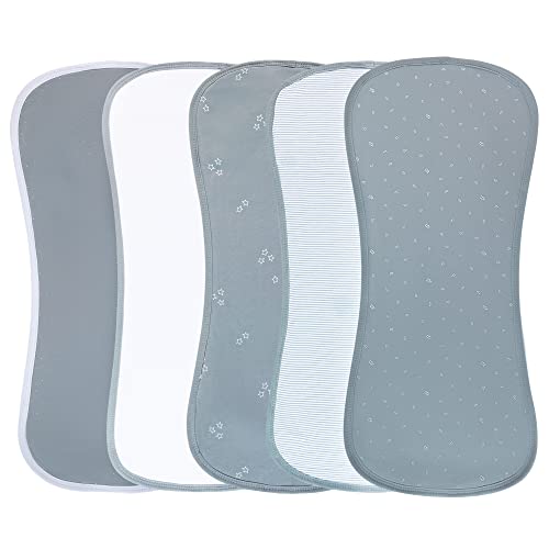 Ely's & Co. Baby Burp Cloths - 5pc Hourglass Shape with Extra Absorbent - Baby Bibs & Burp Cloths Baby Girl and Baby Boy, Newborn Essentials (Blue Leaf)