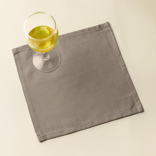 Image of Encasa XO Dining Cocktail Napkins 12 pcs (1 Dozen) Set of Large 23x23 cm (9 inchx9 inch) - Taupe - Absorbent Heavy Cotton Party Fabric Machine Washable for Home Restaurant Banquet & Hotel