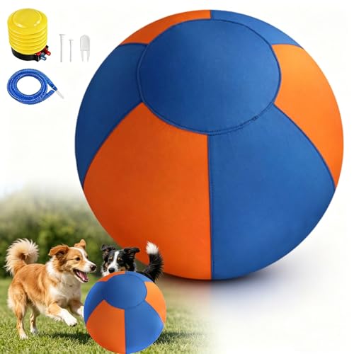 Sheepdog Herding Ball 10/18/22/25 Inch Heavy-Duty Double-Layer Anti-Burst Tear-Resistant Interactive Dog Toy with Air Pump Washable Cover for Indoor Outdoor Play (Blue + Orange 18 in)