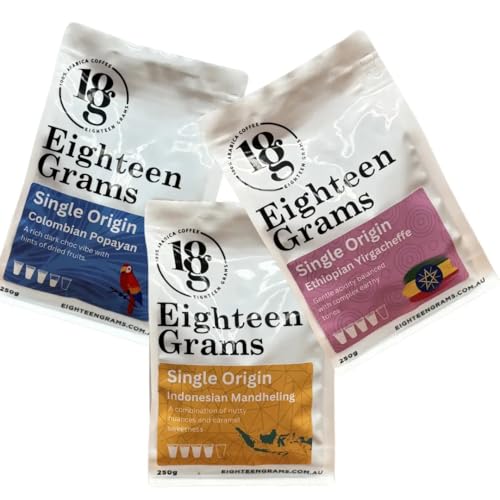 Coffee Taster Pack - Ground Espresso - Single Origins - Ethiopian, Colombian, Indonesian - Premium 100% Arabica Coffee - 250g Each