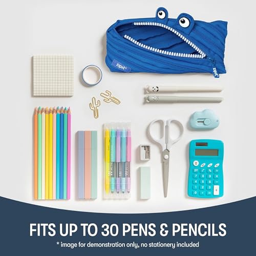 ZIPIT Monster Pencil Case for Kids, Cute Zipper Pouch for Boys Girls and Teens, Stationery Bag for School ,Blue - Thumbnail 4