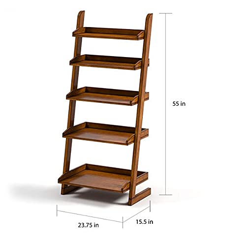 Image of Wefour Sheesham Wood 5 Tier Wall Mounted Bookcase Ladder Shelf for Home Living Room Bedroom Brown Finish