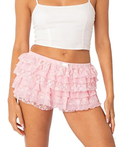 Image of NUFIWI Women Lolita Bloomers Ruffle Shorts Lace Cute Pumpkin Pants Sexy Boyshorts Layered Y2k Mini Shorts Pettipants