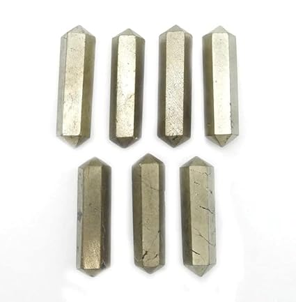 Astroghar Set of 7 Natural Pyrite Crystal Double Terminated Point Pencils for Reiki Healing and Crystal Healing