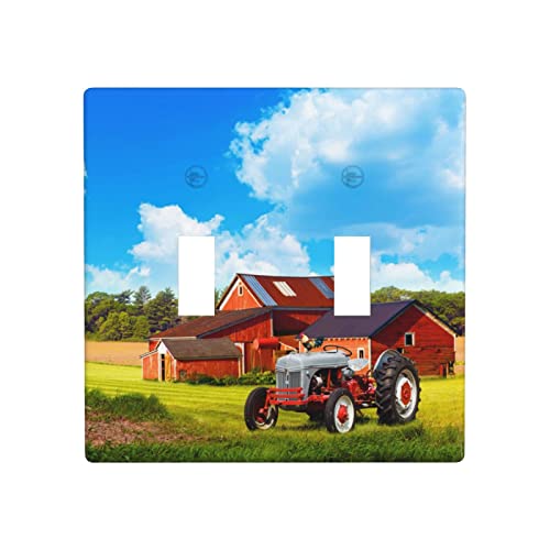 Company Farm Tractor Classic - Placa de pared de interruptor doble, placa de interruptor, cubierta de salida decorativa, tamaño estándar 4.72 x 4.72 pulgadas