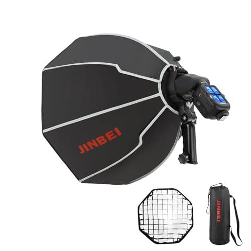 JINBEI Boîte à lumière octogonale de 50 cm à Pliage Rapide avec diffuseurs de lumière/Grille en nid d'abeille/Sac pour Flash HD-1 HD-2MAX Hi900