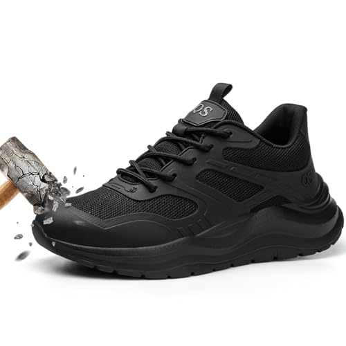 DYISOFY Chaussures de Sécurité Hommes Femmes Basket Securite Chaussures de Travail Légères pour Été Antidérapantes et Imperméables avec Protection Noir...