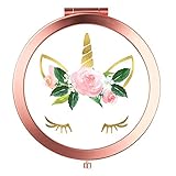 Rose Gold Travel Purse Mirror Compact Double Sides 2x & 1x Magnification Hand Mirror Metal Round Bohemian Mirror for Women and Girls-unicorn