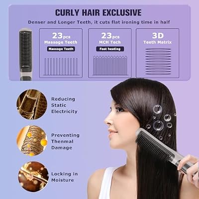 Hair Straightener Brush, Hair Straightener Comb Straightening Brush for Women,Straightening Comb for All Hair Types with Heating Teeth, 20s Fast Heating & with 5 Temps - Gifts for Women (1)