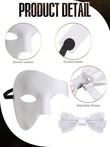 Mepase 4 Pcs The Opera Costume Accessories Masquerade White Phantom Mask Cape Gloves Bowtie Black Opera Mask Cosplay Dress up Party Masquerade Party Wear by Mepase - Image 6