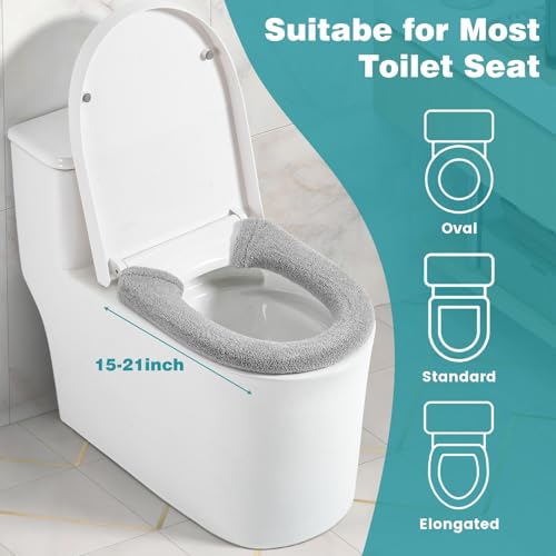 AZHCHKE Toilet Seat Cover with Snaps Fixed, Thicker Soft Toilet Seat Warmer Cover for Bathroom, Washable Stretchable Toilet Seat Covers, Fits Most Round, Oval and Elongated Toilet Seat - Thumbnail 3