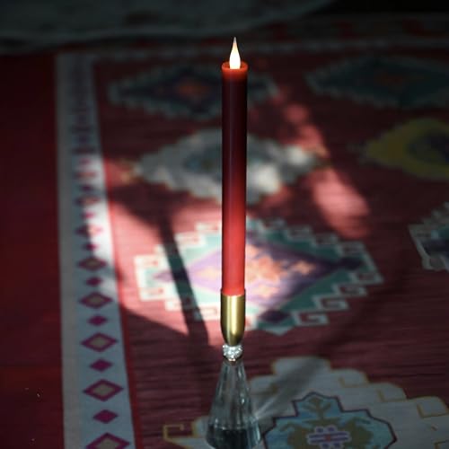 Image of Flameless Taper Candles Flickering with Remote and Timer, 3D Moving Flame Taper Candle Battery Operated to 400 Hours, 9 Inch Window Candles, (Burgundy)