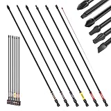 Geinxurn Impact Extra Long Screwdriver Bits Set, 6Pcs 300mm(12') Phillips/Torx/Square/Slotted/Pozi Magnetic S2 Steel Power Driver Bits Set Stored in Color Coded Base