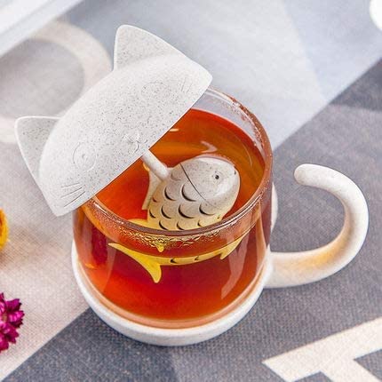 Europrene Cute Cat Infuser Tea Mug With Built-In Fish Shaped Loose Leaf Infusion Filter Basket – 8.5Oz Eco-Friendly Novelty Kitty Steeper Cup Accessories Gift Set For Animal Lovers #TOP4