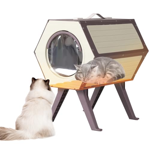 Heated Cat House for Outdoor Winter,Combined Adjustable Cat Condo, Insulated Outdoor or Indoor Cat Shelter for Feral with Escape Door (White and Brown, 1 Set)