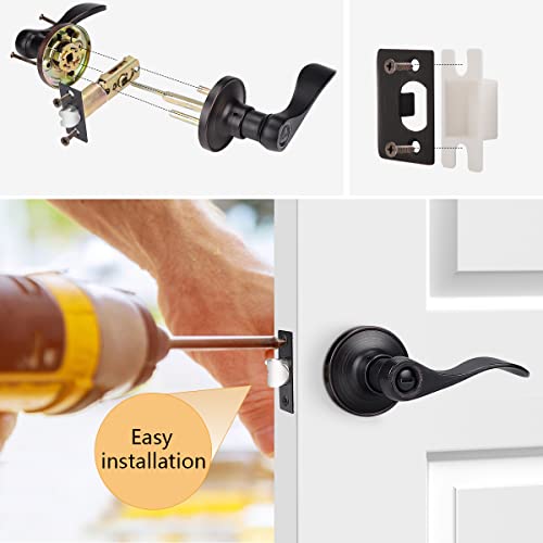 Probrico Wave Style Privacy Door Lever Oil Rubbed Bronze Bed And Bath Handle Interior Keyless Leverset Lockset, Left/Right Handed,1 Pack #TOP6