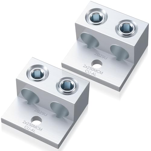 Blulu 2 Pieces Dual Aluminum Ground Lug Dual Rated Double Wire Barrel Aluminum Mechanical Lug (250 Mcm-6sol)