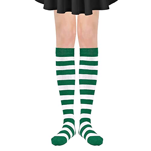 Image of DOOVID Casual Knee High Socks for Women Tube Socks Elasticity Athletic Socks Thin Stripe Knee High Stockings