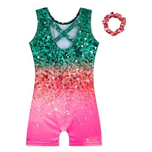 HOZIY Gymnastics Leotards for Girls with Shorts Biketards Dance Tumbling Outfits Matching Scrunchies 1-12 Years Old