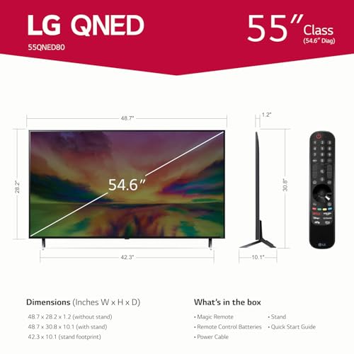 Image of LG QNED80 Series 55-Inch Class QNED Mini LED Smart TV 4K Processor Smart Flat Screen TV for Gaming with Magic Remote AI-Powered 55QNED80URA, 2023 with Alexa Built-in