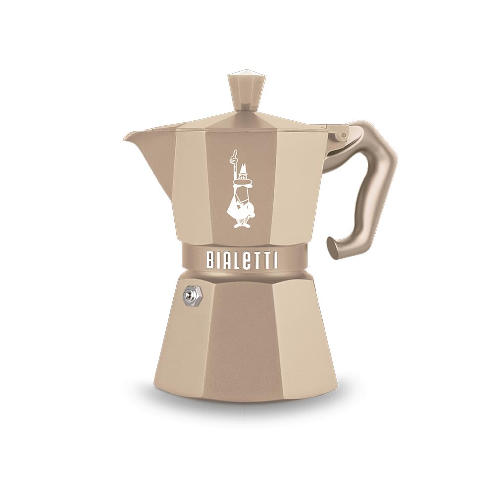 Bialetti Moka Exclusive Octagonal Induction 3 Tazze– Caffettiera Espresso in Alluminio e Acciaio, Desert Sand – Compatibile Gas e Induzione