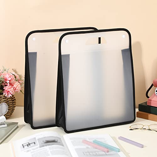 Image of 12 Pieces Scrapbook Paper Storage 12x12 Sheets Storage Paper File Scrapbook Paper Storage Organizer with Handle Expandable Craft Paper Storage for Documents Office Photos Cardstock File (Black)