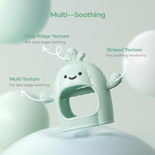 Image of Momcozy Baby Teething Toys, Food Grade Silicone Baby Teether,Teething Mitten for Babies 0-6 Months,Teethers for Babies 6-12 Months,Anti Drop Wrist Teether with Multiple Chew Points, Mint Green