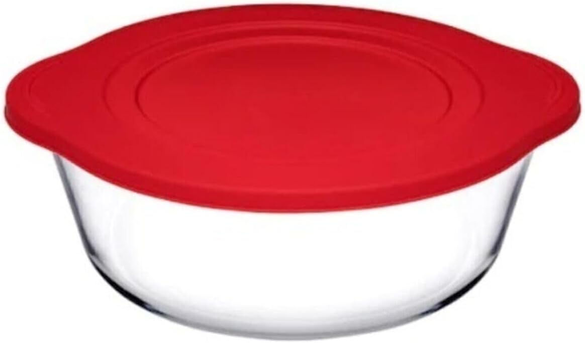 Paşabahçe 59001 Plastik Kapaklı Yuvarlak Borcam Saklama Kabı, 2100cc, 2 Adet