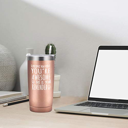 Thank You Gifts For Women, You're Awesome Travel Tumbler, Graduation Appreciation Birthday Gift For Her Teacher Friend Mom Wife, Insulated Stainless Steel Travel Tumbler With 2 Lids(20 Oz, Rose Gold) #TOP3