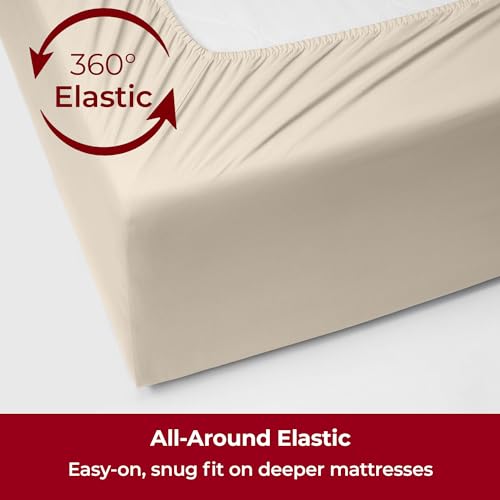 Image of Mellanni Extra Deep Full Sheets - 4 PC Iconic Collection Bedding - Hotel Luxury, Ultra Soft, Cooling Bed Sheets - Wrinkle, Fade, Stain Resistant (Full, Beige)