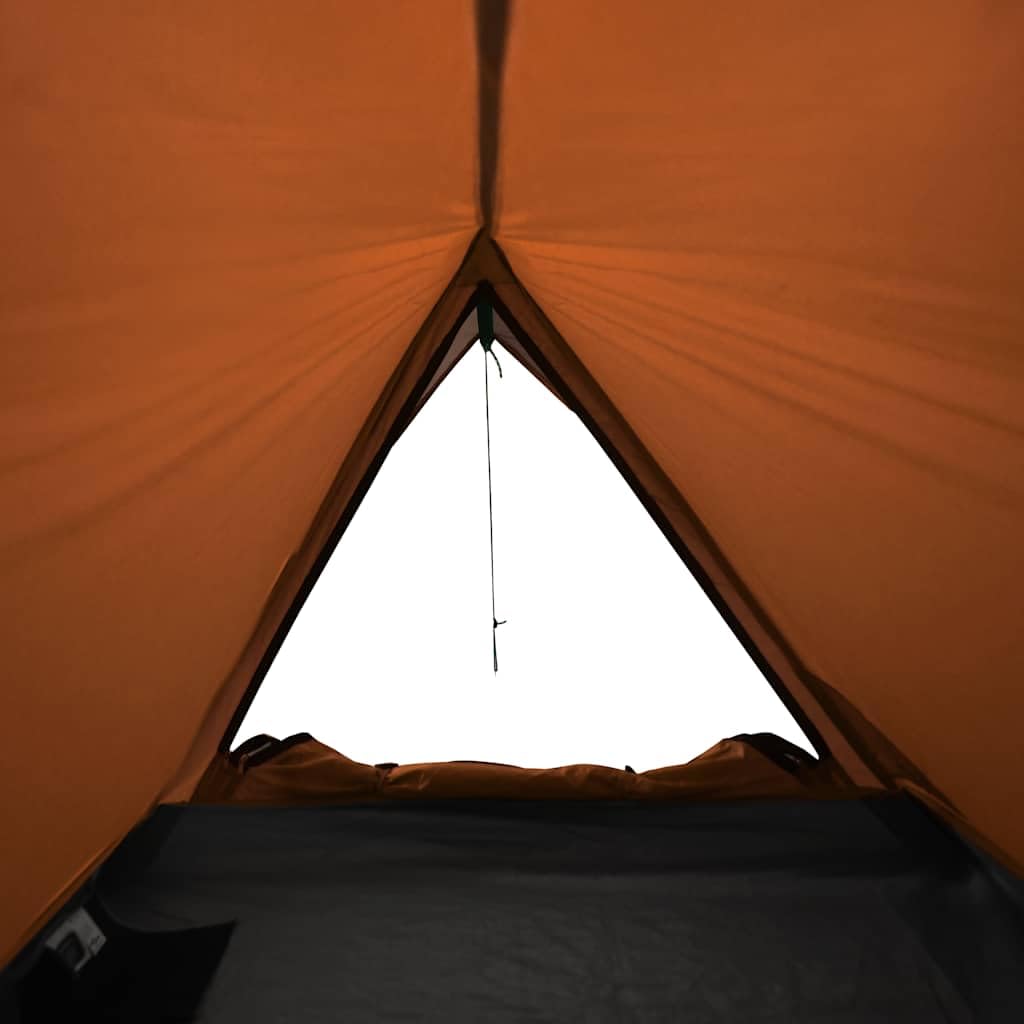 Campingzelt Wasserfest mit Reißverschlusstür, 2 Personen Rucksackzelt mit Zubehör & Tragetasche für Trekking Abenteuer, Grau & Orange 200 x 120 x 88/62 cm Polyester