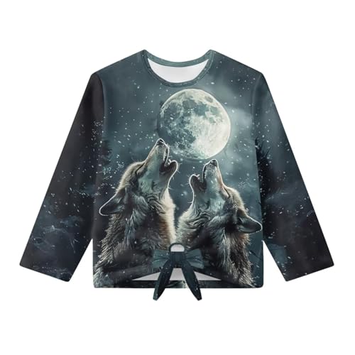 Long Sleeve Shirt for Girls Casual Loose Printed T Shirt Kids Tie Knot Front Tops Tween Girl Crewneck Tees Blouse