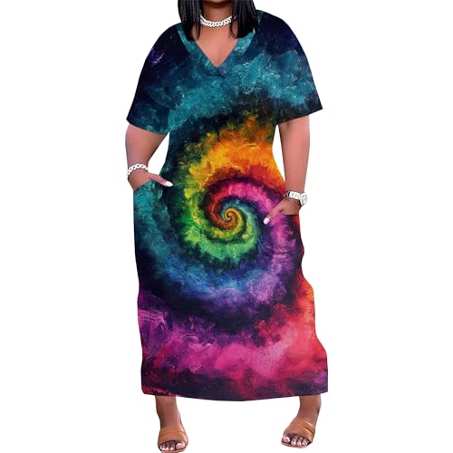 Image of SUZONANA Women Casual T-Shirt Dress V Neck Short Sleeve Solid Color Oversize Dress with Front Two Pockets
