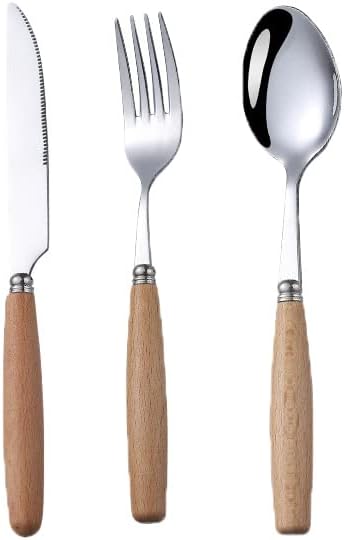 12pcs The Wooden Handle Stainless Steel Flatware Set Utensils Include Knife Fork Spoon Tableware Set For Home And Restaurant,Dishwasher Safe Only Food And Love Cannot Be FailedHand Wash Recommended