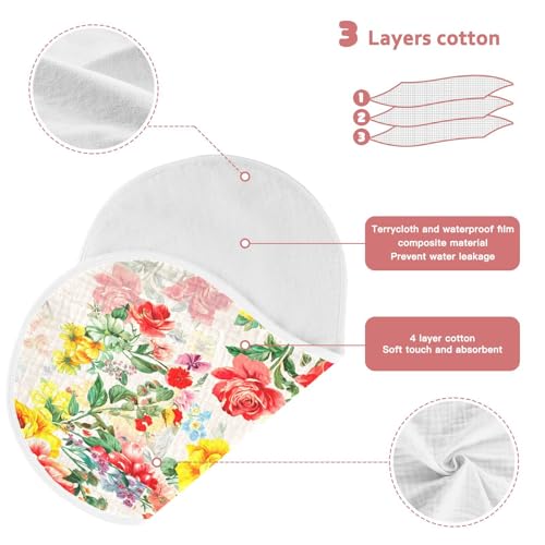 J JOYSAY Rose Peony Blossom Beige Baby Burp Cloths for Boys Girls Large 22''x11'' Cotton 4 Layer Newborn Towel for Drool one sizex43