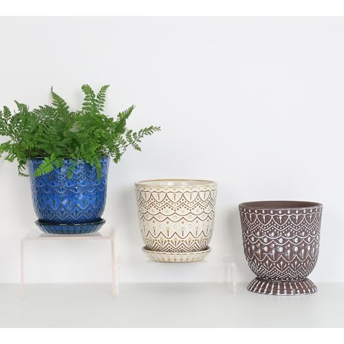 Gepege Beaded Ceramic Planter 6 Inch Set of 2 with Drainage Hole and Saucer for Plants, Indoor-Outdoor Large Round Succulent Orchid Flower Pot (Cream White, Inner-pots not Larger Than 5 Inch) by Gepege - Image 5