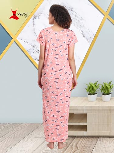 Image of Noty Women's- Maternity | Feeding | Nursing | Nighty /Maxi /Gown- Poly Viscose Knits Fabric- Embroidery, Printed, Zip on Both Sides