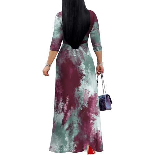 Image of PinkPatty Women's Print Maxi Dresses 3 /4 Sleeve Flowy Long Dress V Neck Wrap Tie Waist Sundress