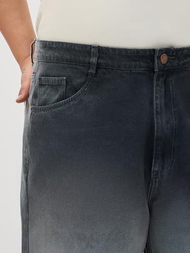 Image of Urbano Plus Men's Loose Baggy Fit Heavy Washed Faded Denim Jeans Non-Stretchable