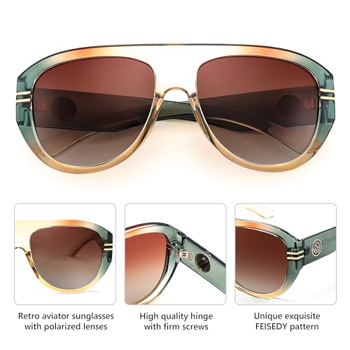 FEISEDY Retro Polarized Aviator Sunglasses for Men Women Trendy 70s Vintage Plastic Frame Sun Glasses B41504