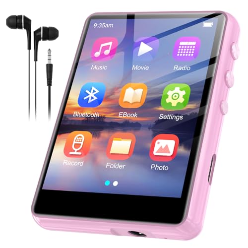 Image of SWOFY 128GB MP3 Player with Bluetooth 5.4, 2.4 inch Portable HiFi Music Player with FM Radio,HD Speaker,E-Book, Support up 512GB Earphones Included for Travel, Gym, Hiking, Sports Running- Pink