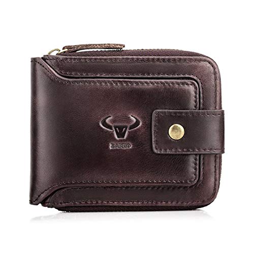Image of BAIGIO Genuine Leather Wallets for Men Multi Card Purse with Zipper Wallet Men RFID Blocking Coin Pocket (Dark Coffee)