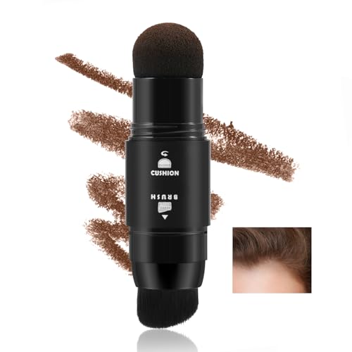 GEUUFEA Pó de retoque de raiz de cabelo, cobertura dupla para cabelos grisalhos com esponja e escova