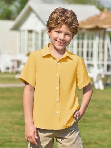 Image of Haloumoning Boys Short Sleeve Dress Shirts Button Down Formal Uniform Shirt