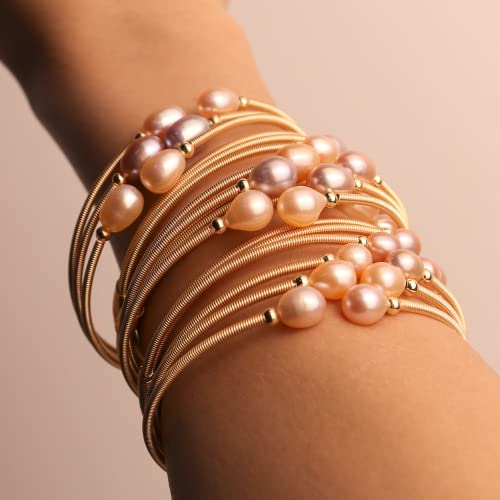 Sonateomber Dainty Gold Freshwater Pearls Chain Bracelet for Women, Statement Paperclip Rosary Purple Pearl Beaded Bangle Cuff Jewelry Gifts4