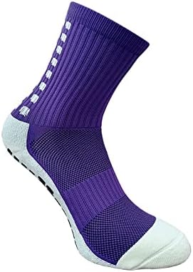 Anti-slip Sport Socks Athletic Socks Non-slip Rubber Grip for Football, Rugby, Basketball, Running, Hiking, YogaPilates (Purple), One Size (C-50)