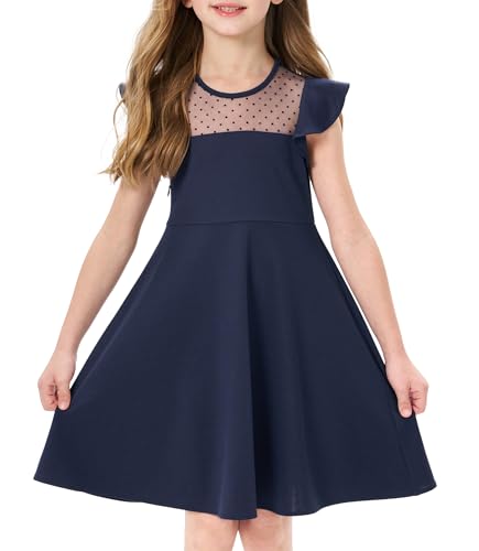 Girls Dress Summer Ruffle Sleeves Crewneck Polka Dot Mesh A Line Casual Party Dresses