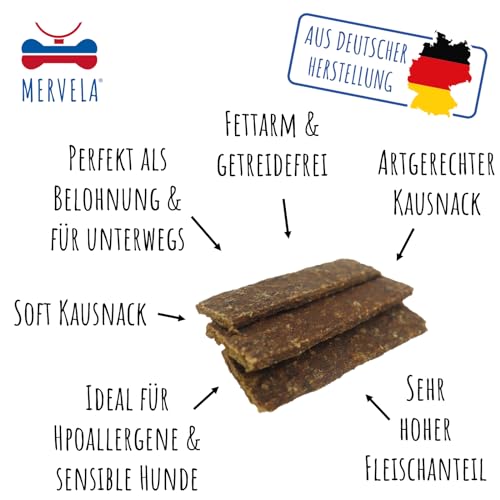 MERVELA® Hirsch Fleischstreifen | 500 Gramm [Qualität aus Deutschland] für Allergiker Hunde | Belohnung | Trainingssnack | getreidefrei | Hundesnack